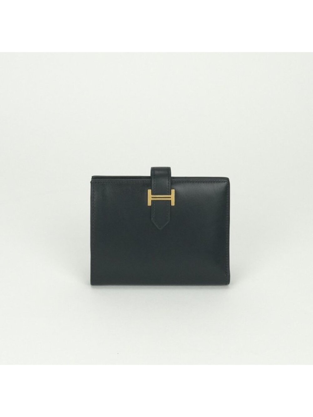 Hermes Bearn Compact Wallet Bifold Mini Box Calf Noir Black Gold